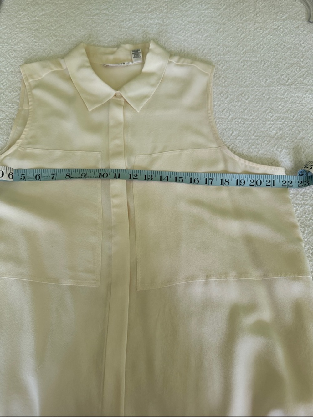 Ivory color Max Studio Sleeveless Silk Button-Down Tunic Blouse - Picture 5 of 6
